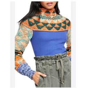 Free People Swit the Small Stuff Sweater Nordic Waffle Top Mock Neck Medium